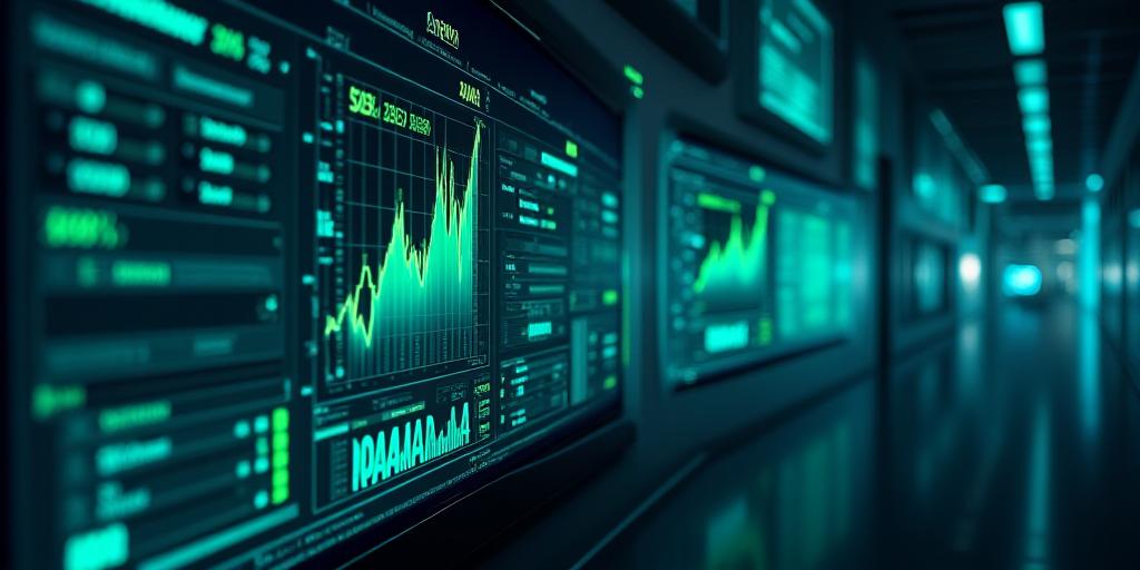 High-tech AI dashboard showing positive financial growth and ROI metrics
